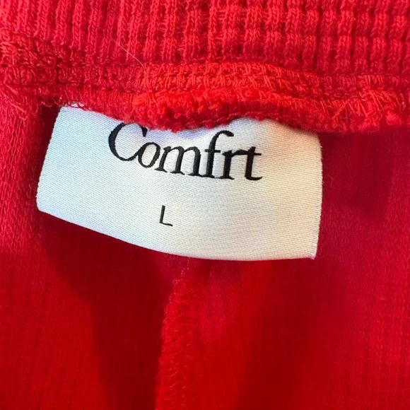 Comfrt Waffle Knit Lounge Set Size Large Red Matching Top Shorts 2 Piece NWOT - Picture 13 of 15